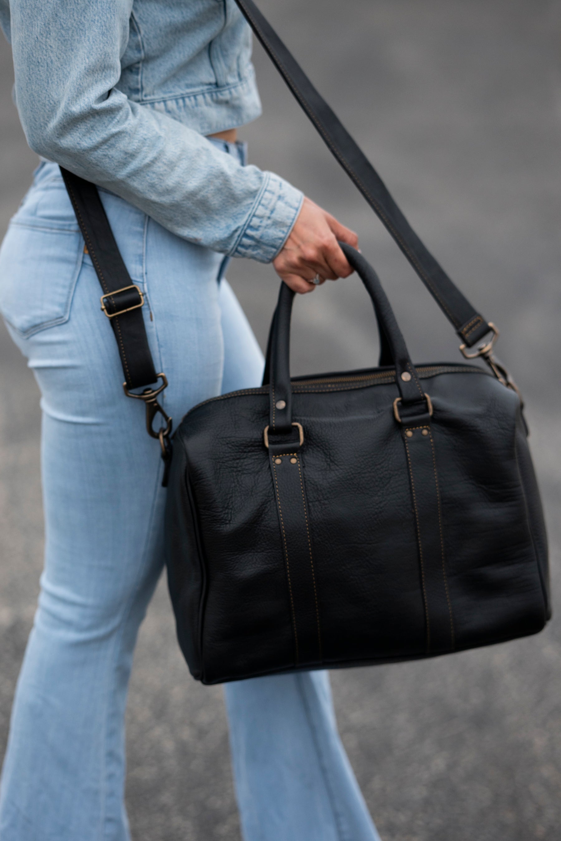 The Montclaire Weekender Travel Bag- Black by MBH Leather, product view 3