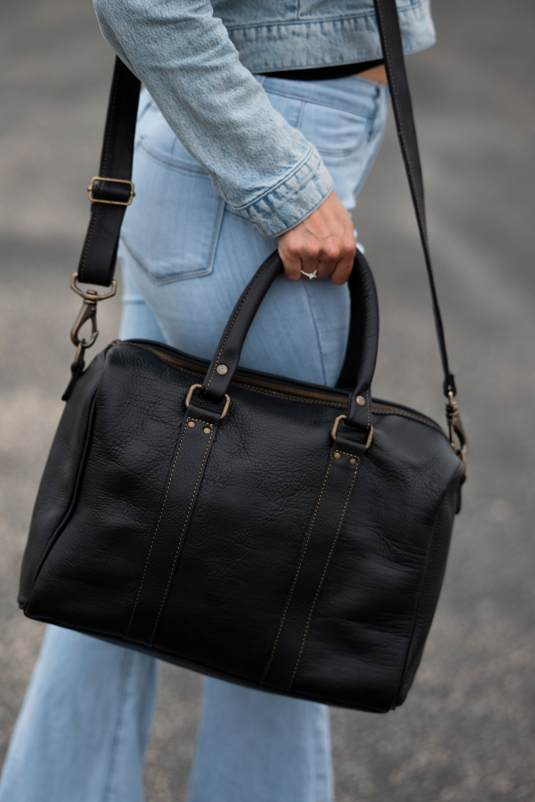 The Montclaire Weekender Travel Bag- Black by MBH Leather, product view 6