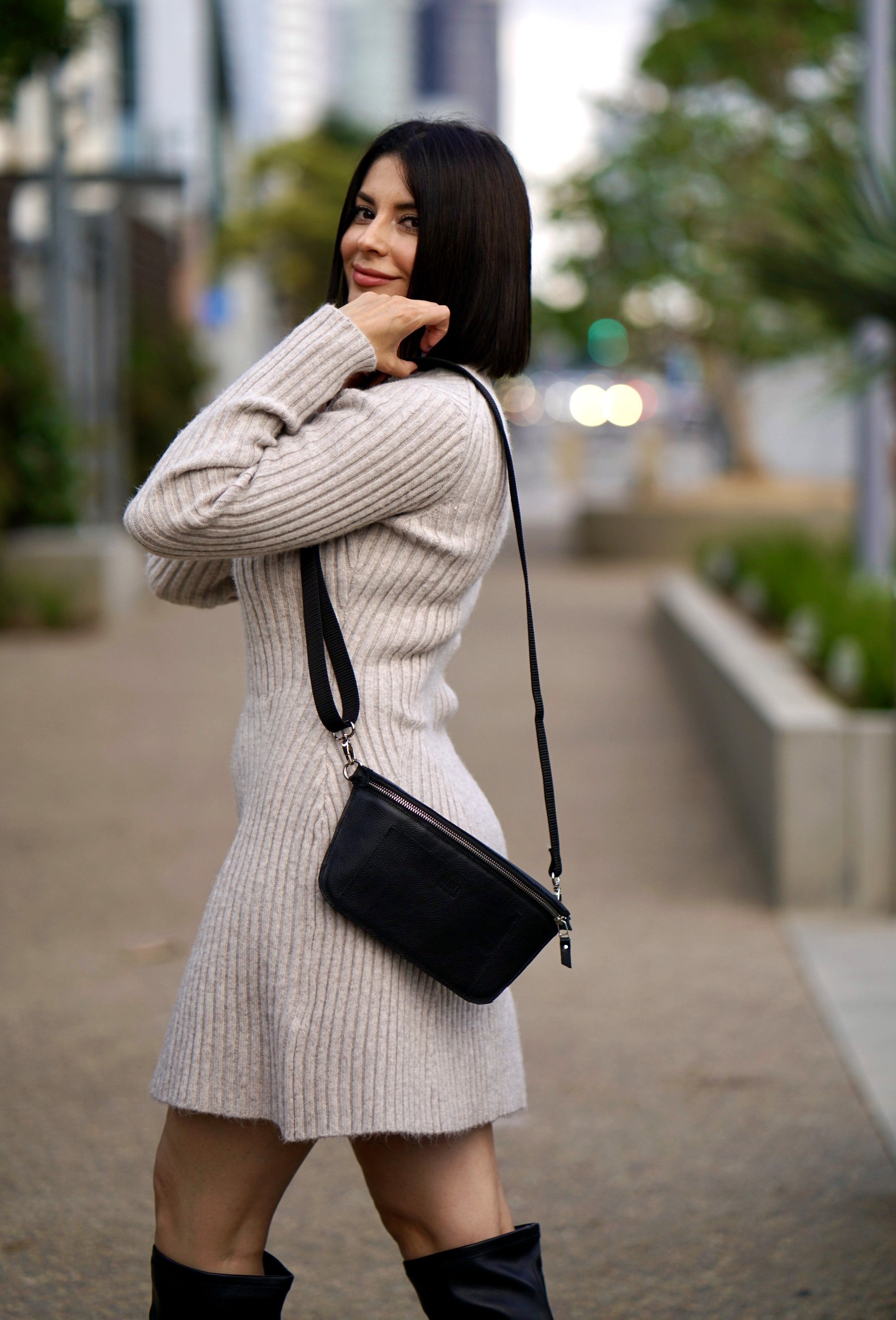 The Voyager Crossbody Sling Bag - Black by MBH Leather, product view 3