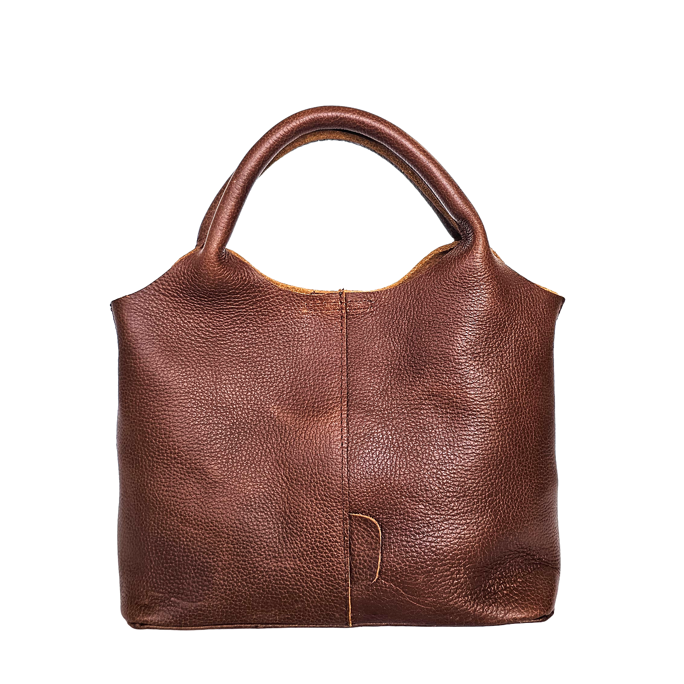 Brown leather handbag on a white background